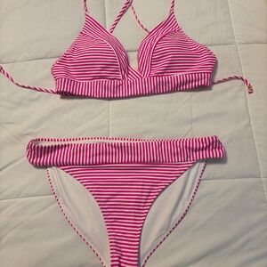 Vineyard Vines Hot Pink and White Striped Bikini Set